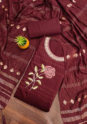 Red Embellished Cotton Kurta Set