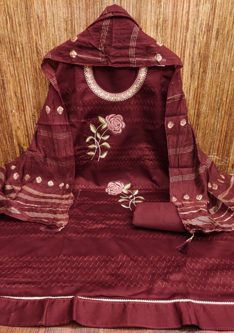 Red Embellished Cotton Kurta Set