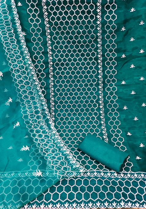 Aqua Embellished Organza Kurta Set