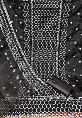 Black Embellished Organza Kurta Set