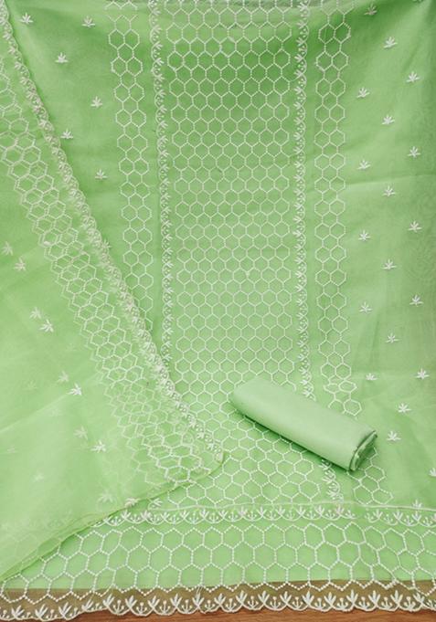 Olive Embellished Organza Kurta Set
