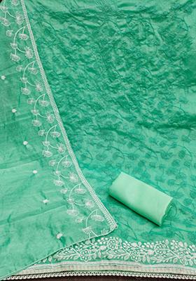 Teal Embellished Chanderi Kurta Set