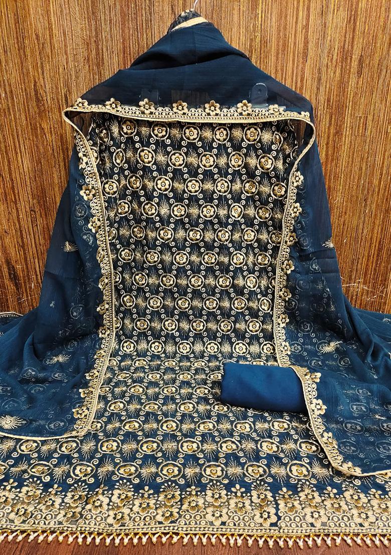 Aqua Embellished Chanderi Kurta Set