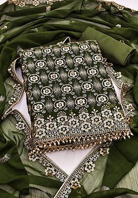 Green Embellished Chanderi Kurta Set