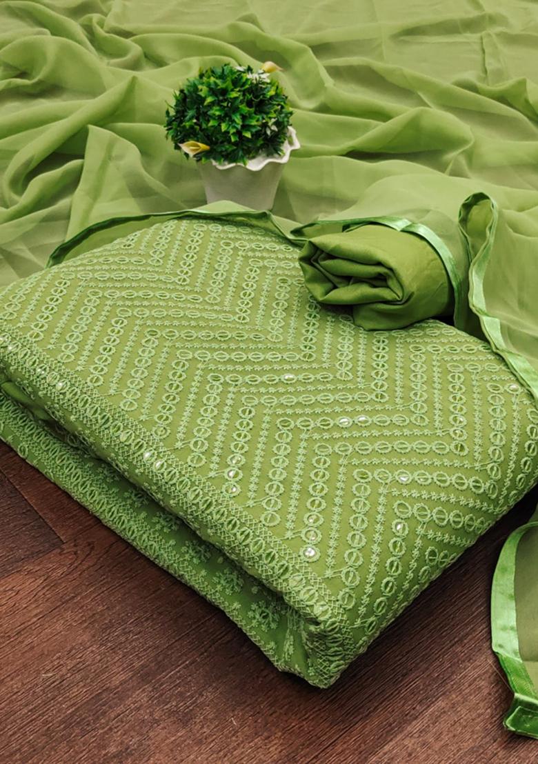 Green Embellished Poly Georgette Kurta Set