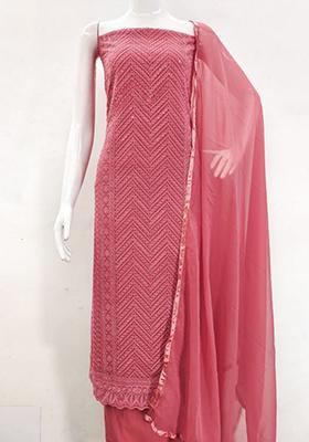 Pink Embellished Poly Georgette Kurta Set