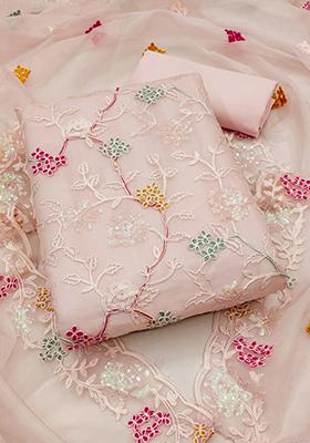 Peach Embellished Organza Kurta Set