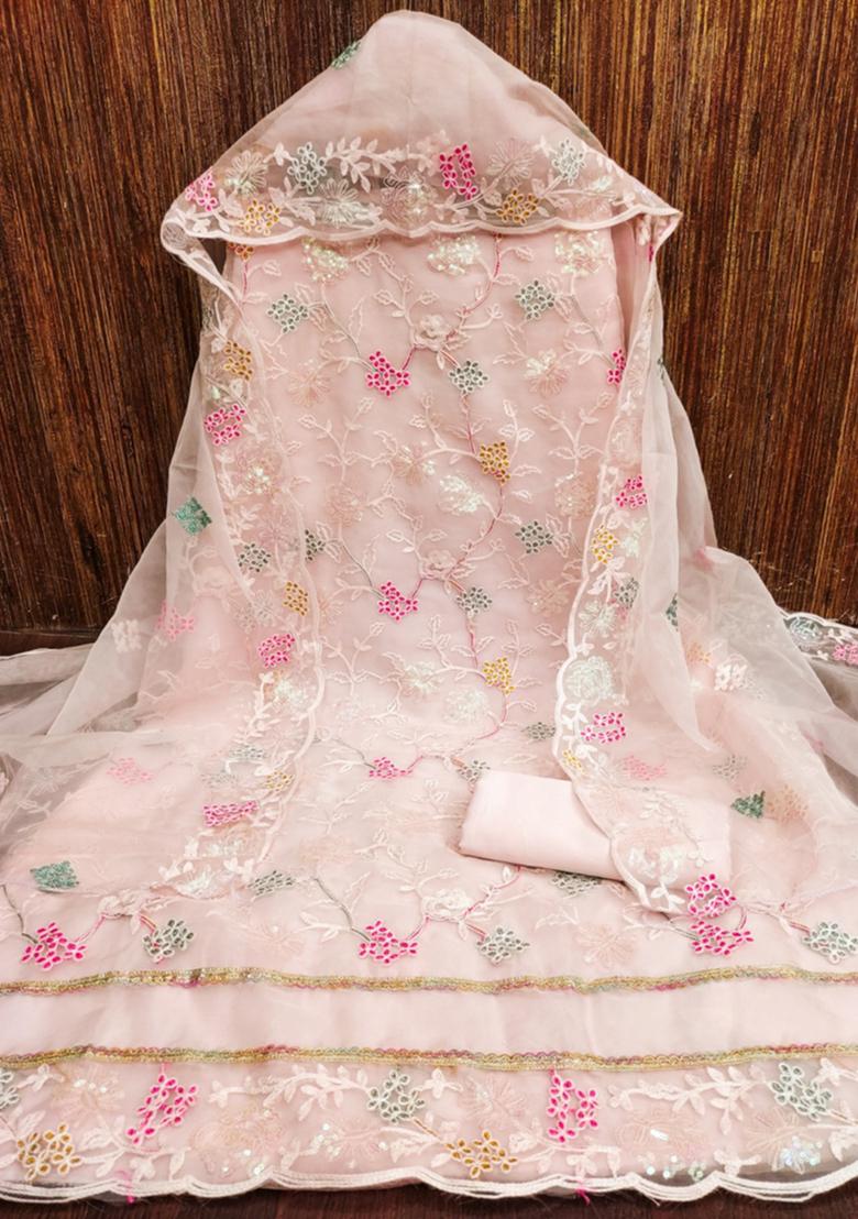 Peach Embellished Organza Kurta Set