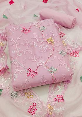 Pink Embellished Organza Kurta Set