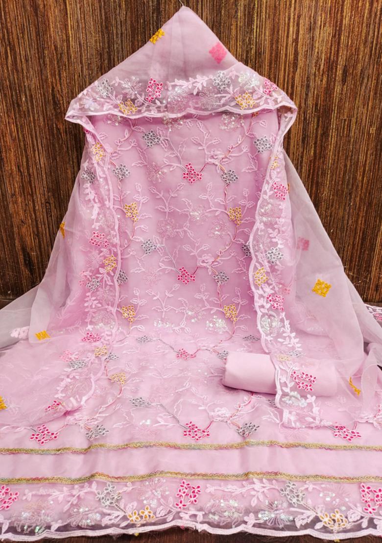 Pink Embellished Organza Kurta Set