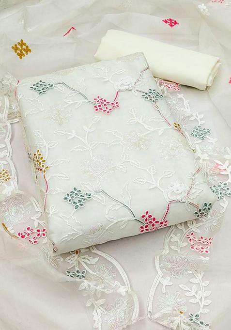 White Embellished Organza Kurta Set