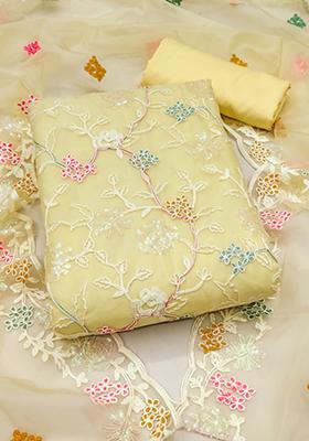 Yellow Embellished Organza Kurta Set