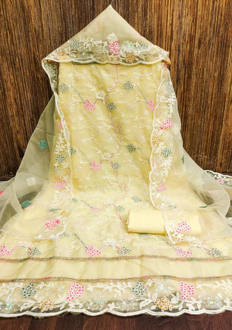 Yellow Embellished Organza Kurta Set