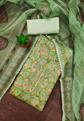 Green Embellished Organza Kurta Set