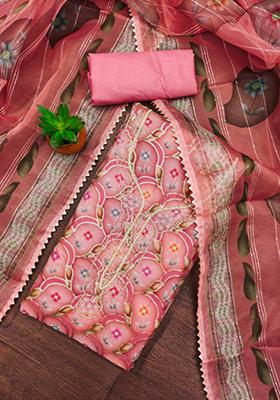 Pink Embellished Organza Kurta Set
