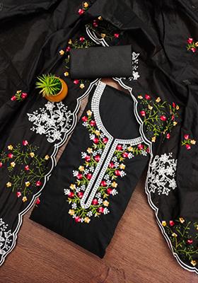 Black Embellished Cotton Kurta Set