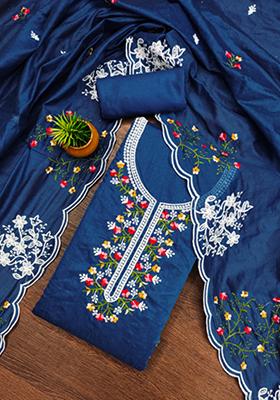 Blue Embellished Cotton Kurta Set