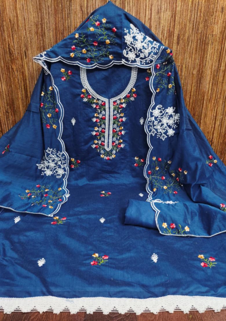 Blue Embellished Cotton Kurta Set