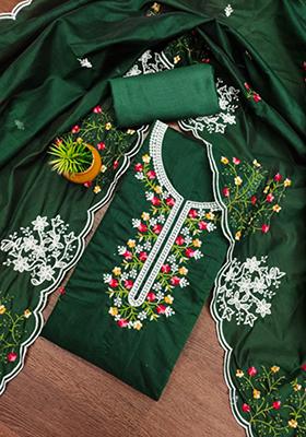 Green Embellished Cotton Kurta Set