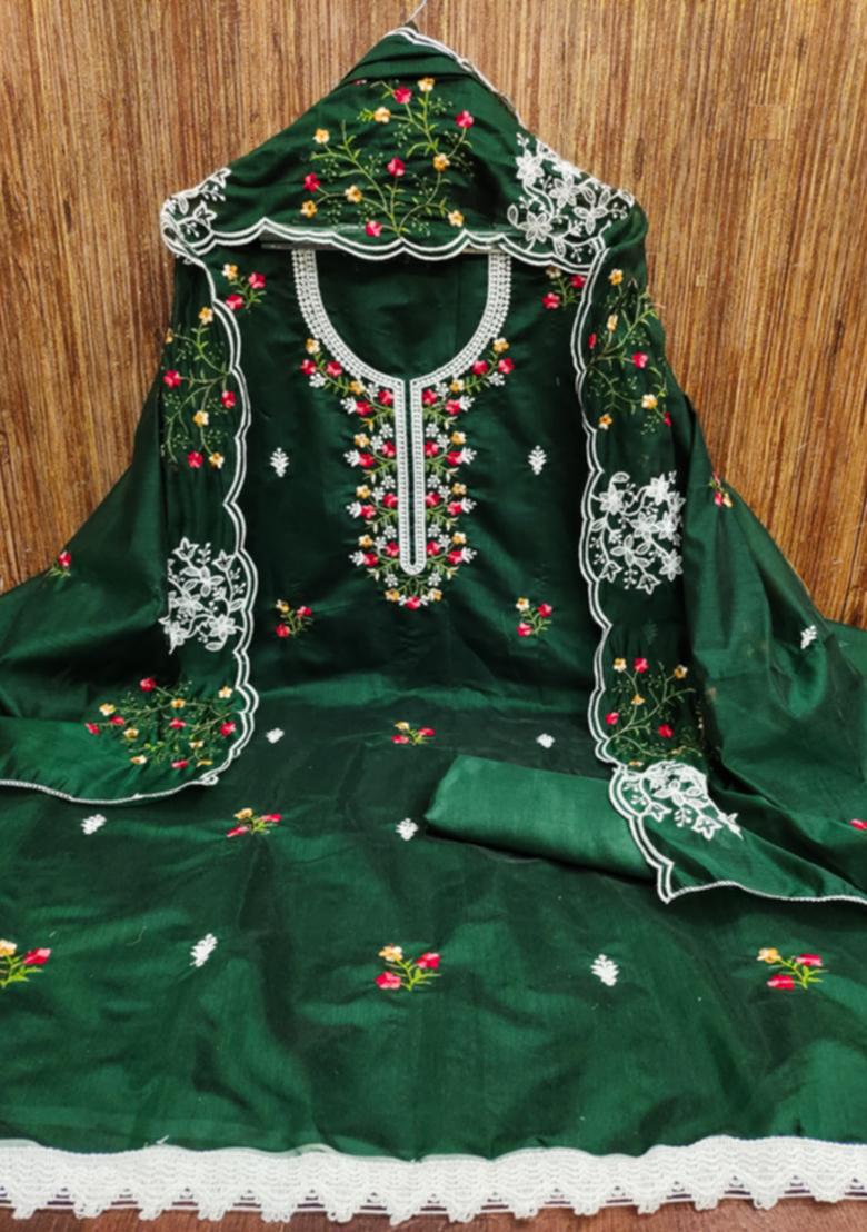 Green Embellished Cotton Kurta Set