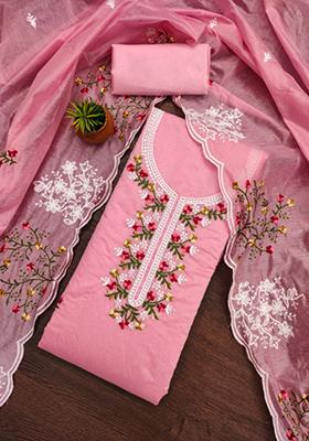Pink Embellished Cotton Kurta Set