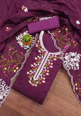 Purple Embellished Cotton Kurta Set
