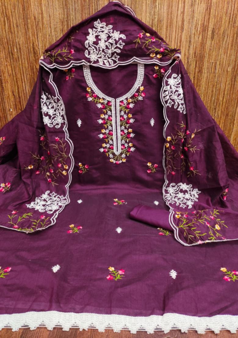 Purple Embellished Cotton Kurta Set