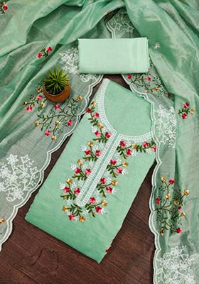 Teal Embellished Cotton Kurta Set