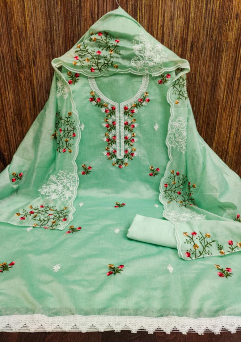 Teal Embellished Cotton Kurta Set