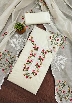 White Embellished Cotton Kurta Set