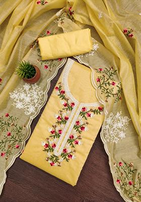 Yellow Embellished Cotton Kurta Set