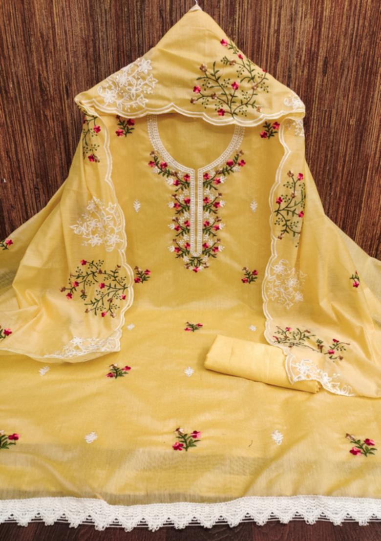 Yellow Embellished Cotton Kurta Set