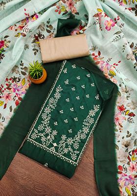 Green Embellished Cotton Kurta Set