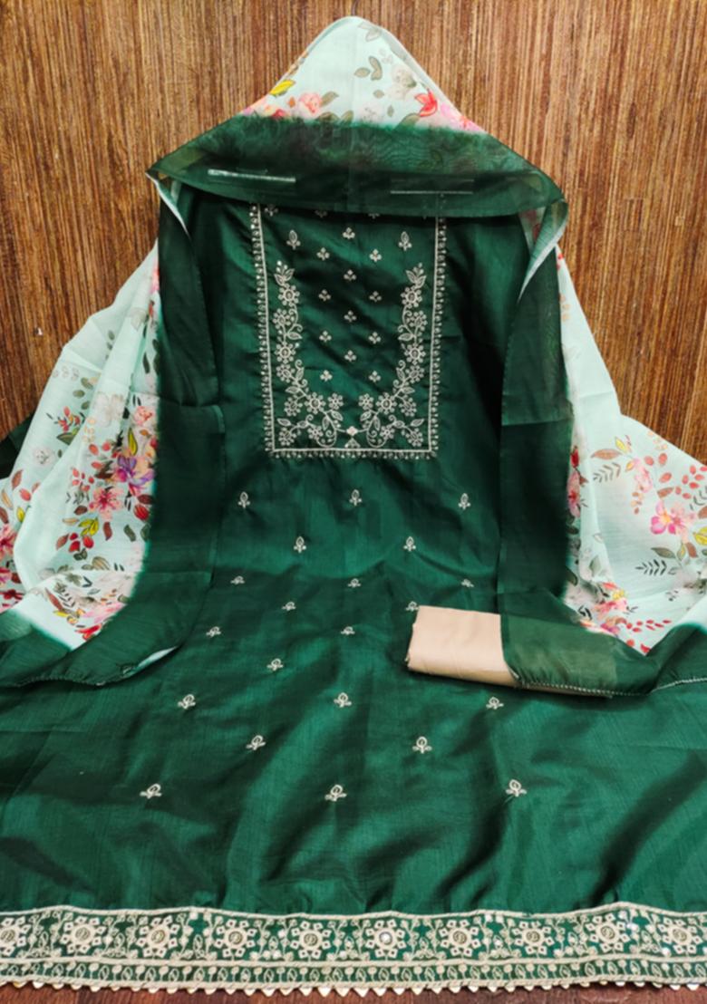 Green Embellished Cotton Kurta Set