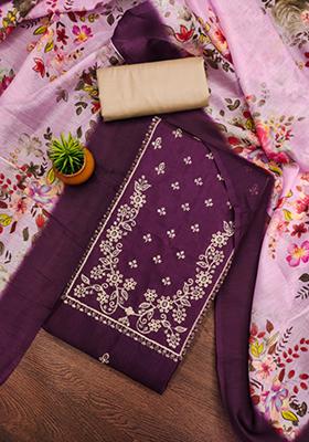 Purple Embellished Cotton Kurta Set