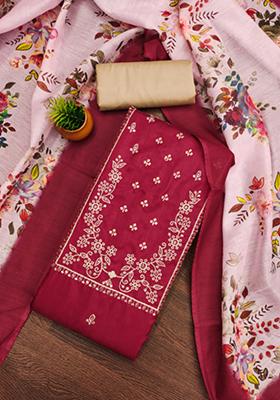 Red Embellished Cotton Kurta Set
