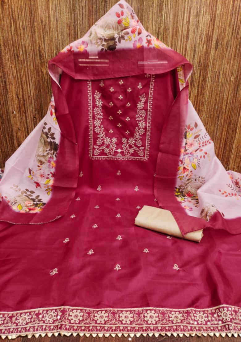 Red Embellished Cotton Kurta Set