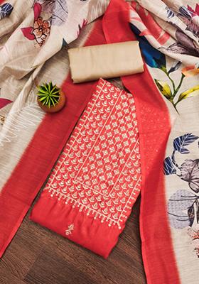 Orange Embellished Cotton Kurta Set