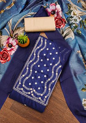 Blue Embellished Cotton Kurta Set