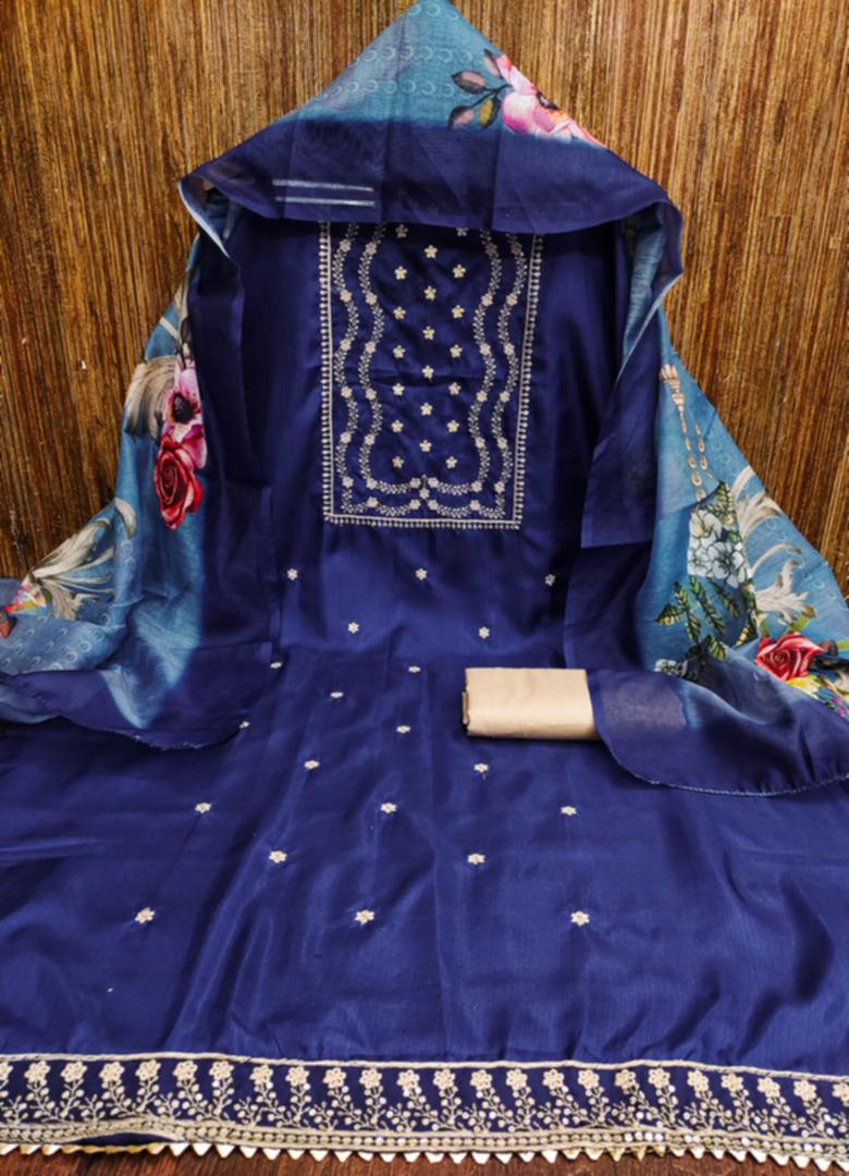 Blue Embellished Cotton Kurta Set