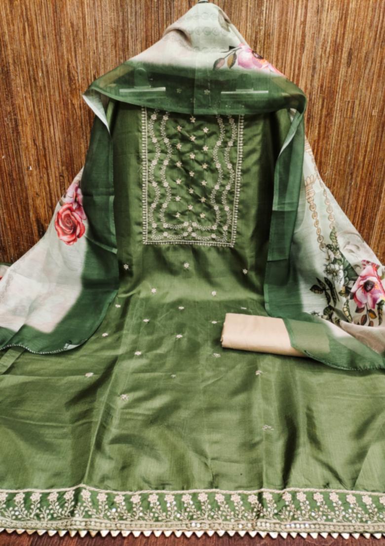 Green Embellished Cotton Kurta Set