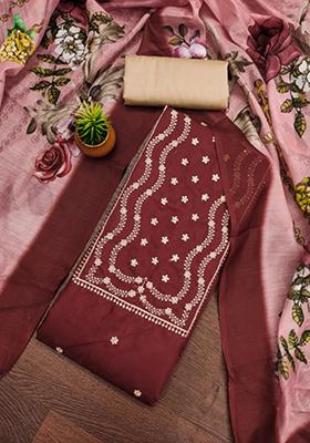Maroon Embellished Cotton Kurta Set
