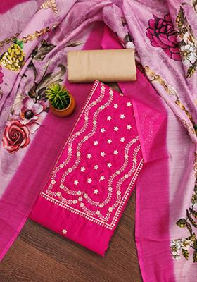 Pink Embellished Cotton Kurta Set