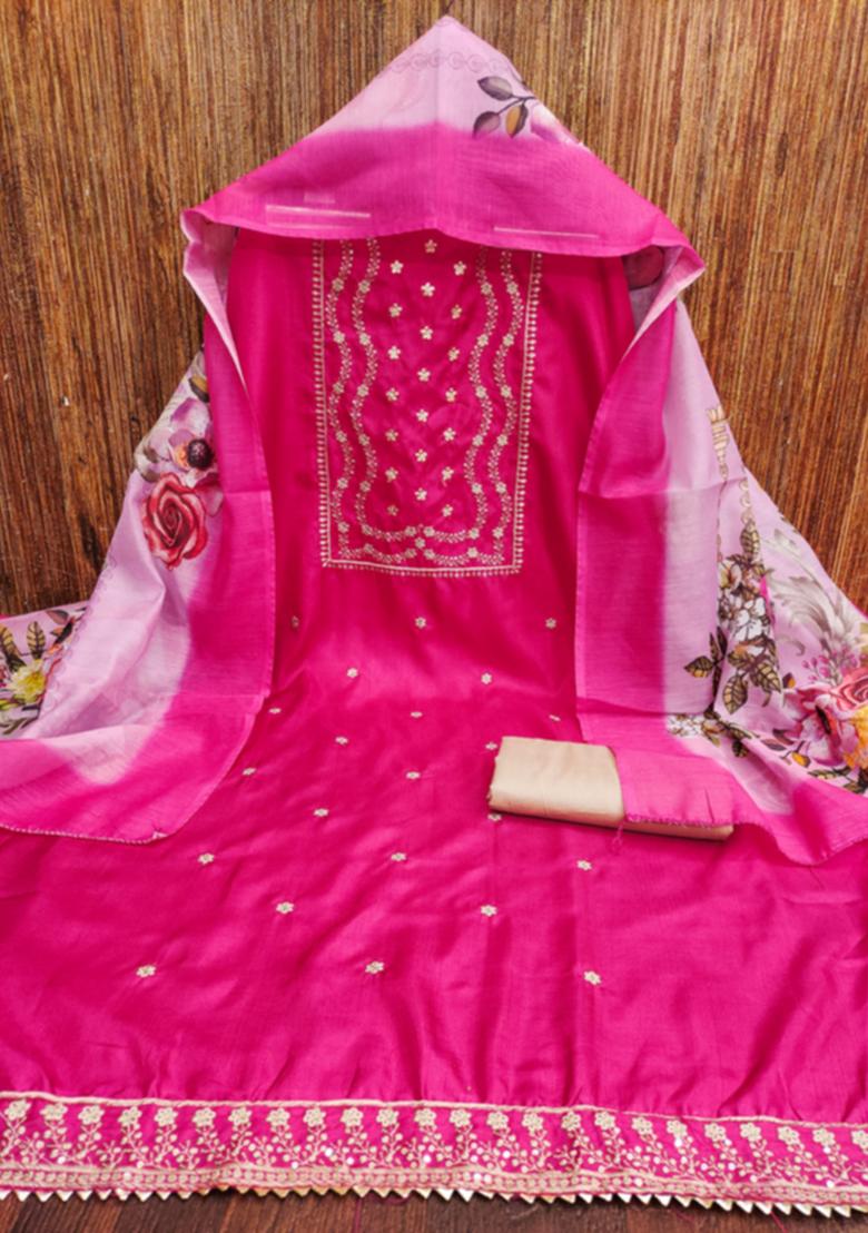 Pink Embellished Cotton Kurta Set