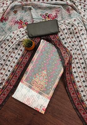 Grey Embellished Organza Kurta Set