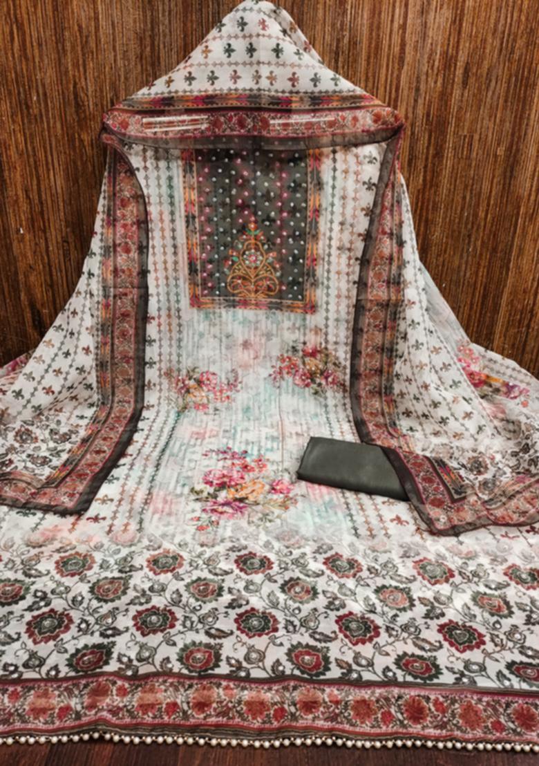 Grey Embellished Organza Kurta Set