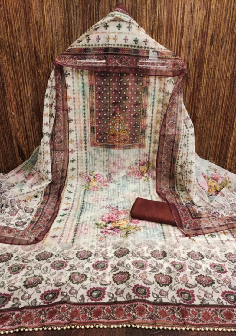 Maroon Embellished Organza Kurta Set