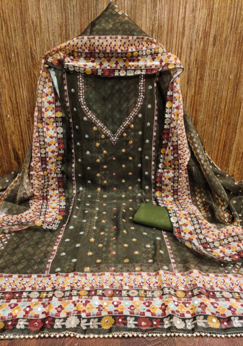 Green Embellished Organza Kurta Set