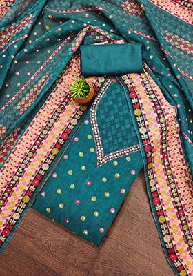 Teal Embellished Organza Kurta Set