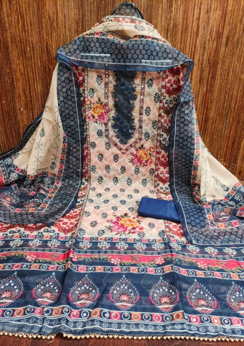 Blue Embellished Organza Kurta Set